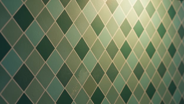 A wall with a green and white checkered pattern photo