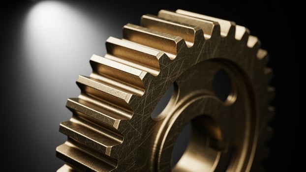 Golden gear on black background 3d illustration photo