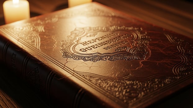 A book with candles on a table photo