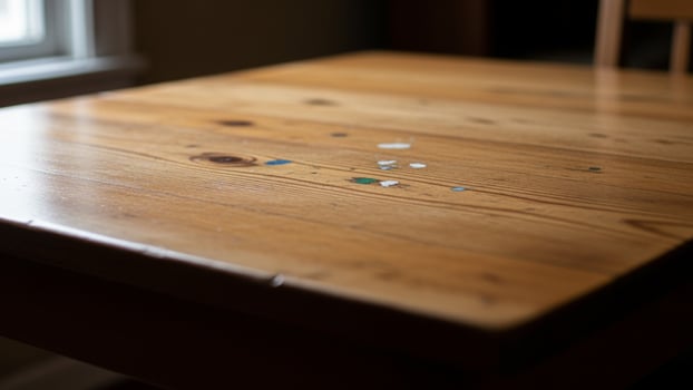 A table with a few pieces of glass on it photo