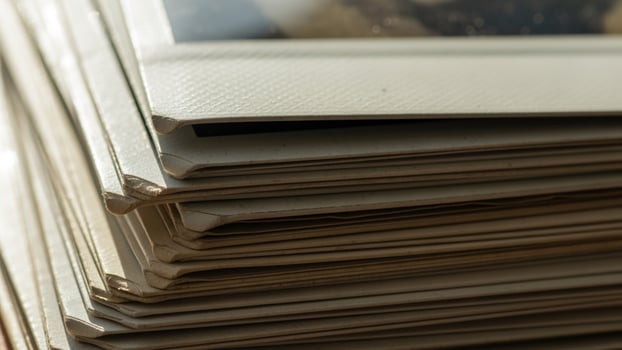 A stack of old photographs on a table photo