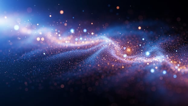 Abstract background with glowing blue light and stars photo