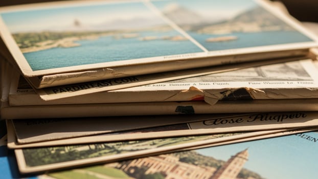Old newspapers stacked on top of each other photo
