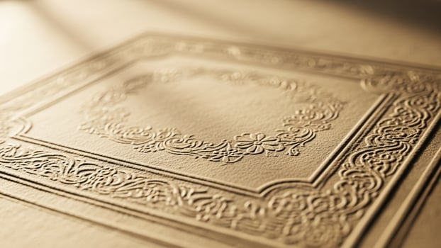 A close up of a decorative design on a book photo