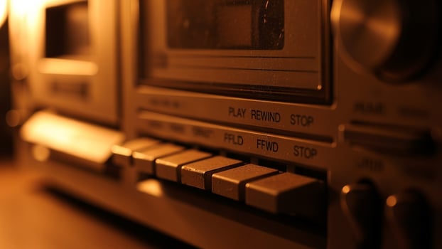 An old radio is sitting on a table photo