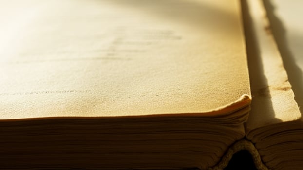 An open book with a light shining on it photo