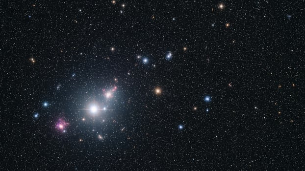 The bright star cluster in the sky is surrounded by many smaller stars photo
