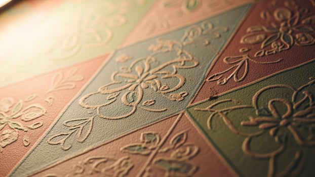 A close up of a wall with a floral design photo