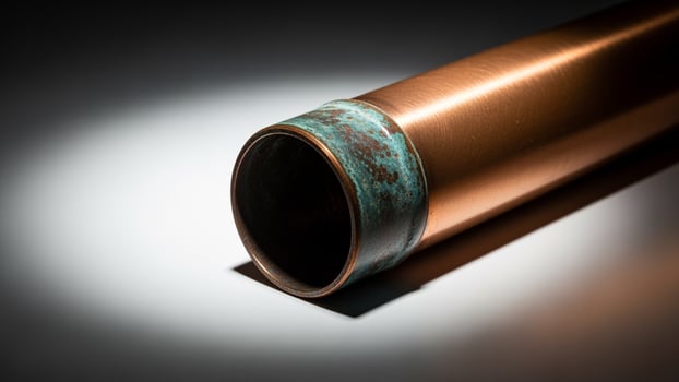 A copper pipe with a green and brown finish photo