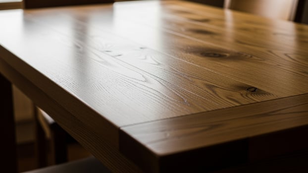 A wooden table with four chairs sitting on it photo