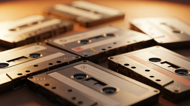 A group of old cassette tapes sitting on top of each other photo