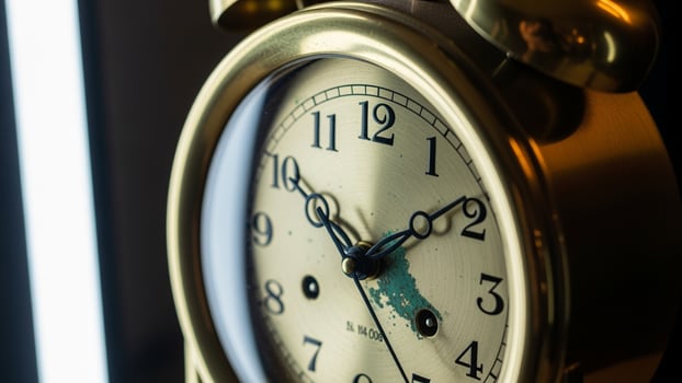 A close up of a gold alarm clock photo