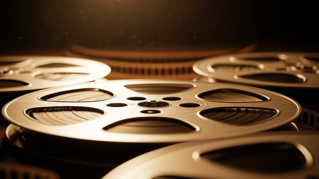 Film reels on a dark background photo