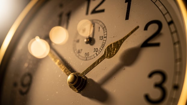 A close up of a clock with a blurry background photo