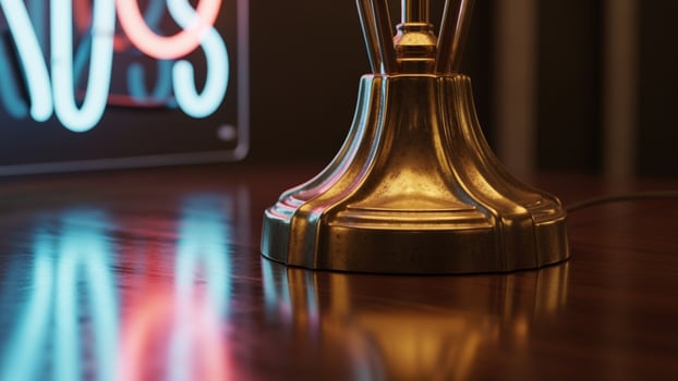 A neon sign on a table photo