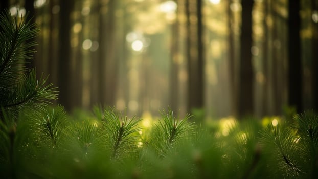 A forest with trees and green grass photo