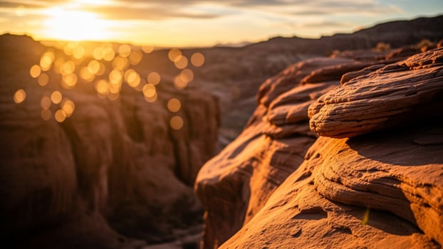 The sun is setting over a rocky canyon unique photo