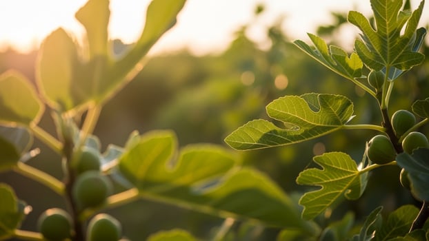 Fig tree with ripe figs in the sun photo