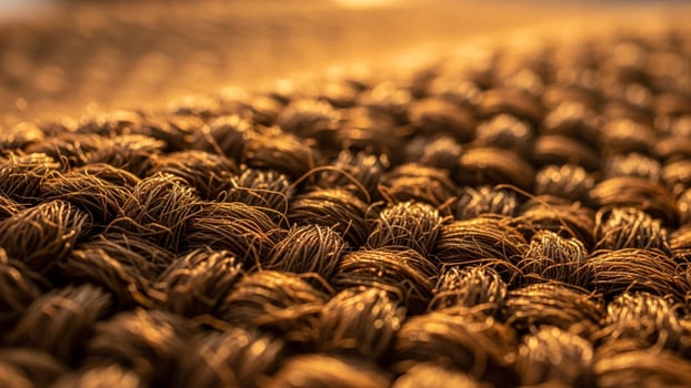 Close up of a woven rug with brown yarn photo