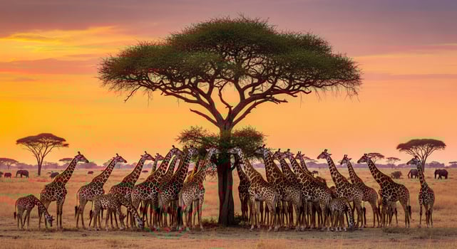 A group of giraffes standing around a tree photo