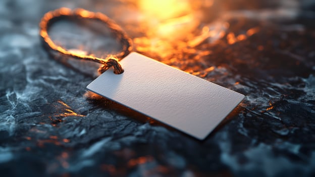 Blank Tag on Textured Surface with Warm Lighting Mockup photo