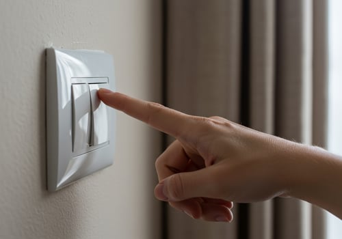 Finger Turning On Light Switch, Indoors, Saving Energy. For articles, blogs photo