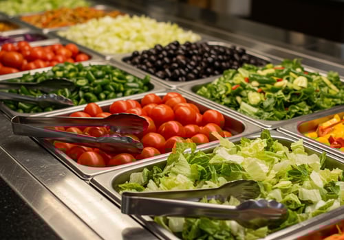 Fresh salad bar with vegetables and toppings, for a healthy lifestyle choice photo