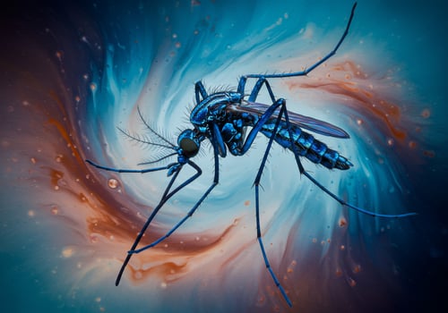 Mosquito closeup in cosmic space, science, health, and insect biology concept photo