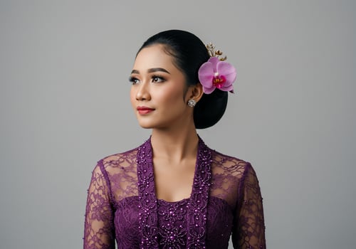 Woman in lace kebaya with orchid, traditional beauty portrait photo