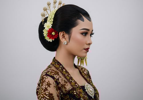 Woman in Traditional Wedding Attire. Indonesian Bride Isolated on Plain Background photo