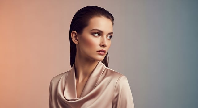 Beautiful woman in a white dress looking to the side photo
