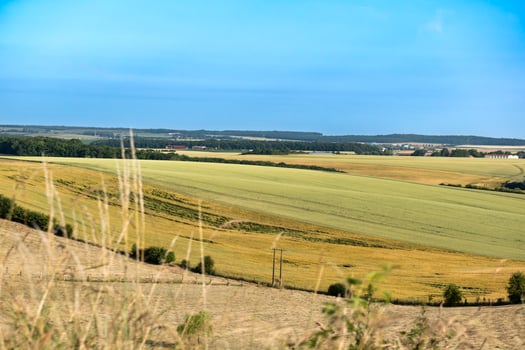 Countryside landscape with sky and fields, real life photo, landscape photo