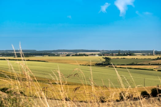 Countryside landscape with sky and fields, real life photo, natural photo