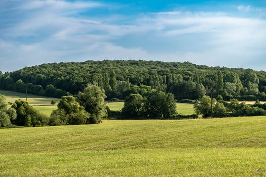 Countryside landscape with sky and fields, real life photo, background photo