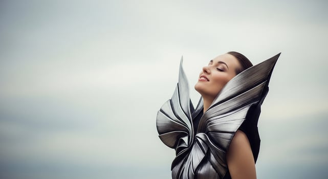 A woman in a silver dress with wings photo