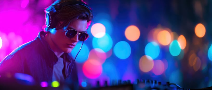 The DJ Creating an Electric Atmosphere with Vibrant Lights and Beats photo