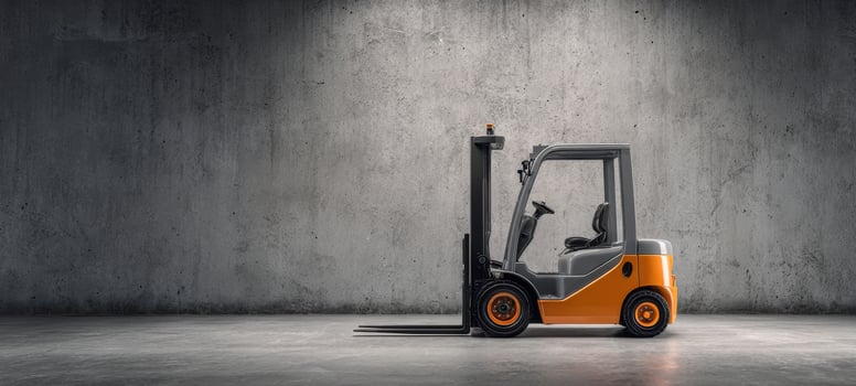 The modern forklift parked in a spacious and stylish industrial environment. photo