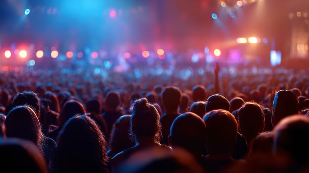 The vibrant crowd enjoying a live music performance at an outdoor concert. photo