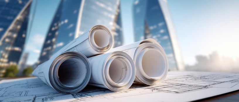 The blueprints and architectural plans reflecting modern skyscraper design. photo
