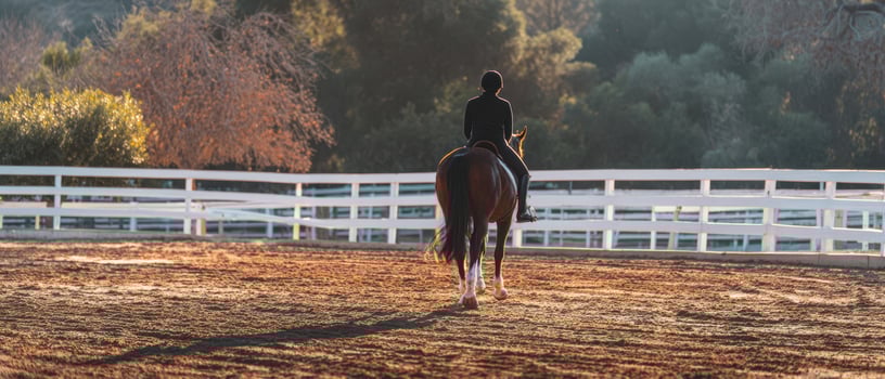 The horse and rider enjoying a peaceful moment in the evening light. photo