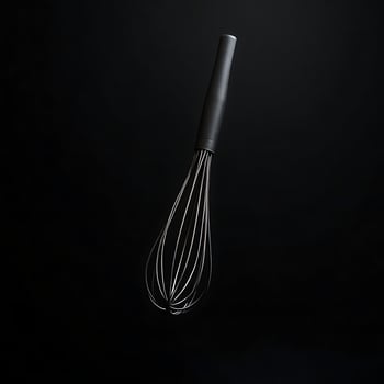 Black Kitchen Whisk Isolated on Dark Background for Culinary Design photo