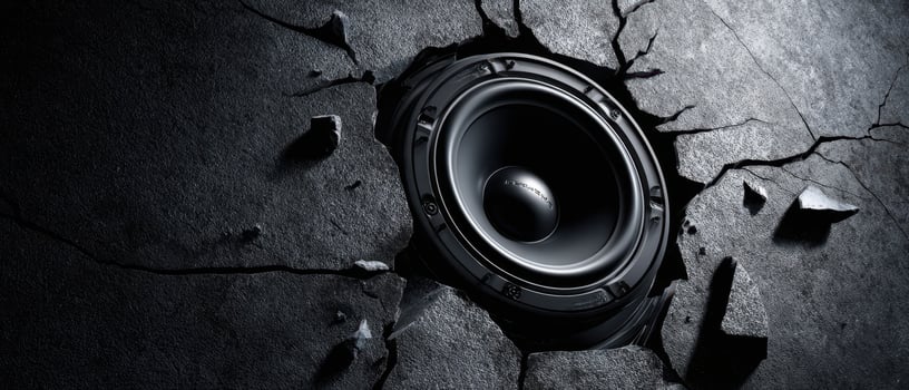 The striking speaker emerging from a cracked concrete surface photo