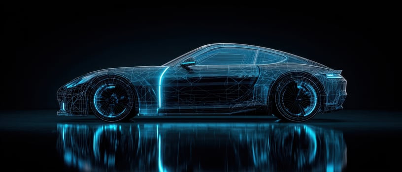 The futuristic wireframe car design showcasing innovation and advanced technology. photo