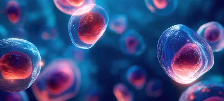 The vibrant cells floating in a microscopic biological environment. photo