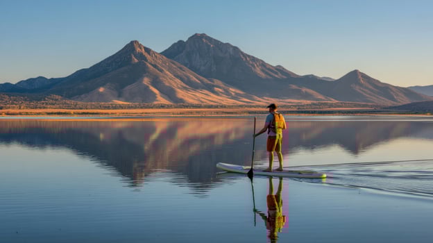 Paddleboarding on calm water photo