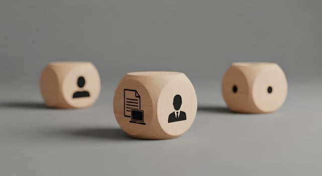 Wooden Dice Featuring Person Icons on Neutral Background photo