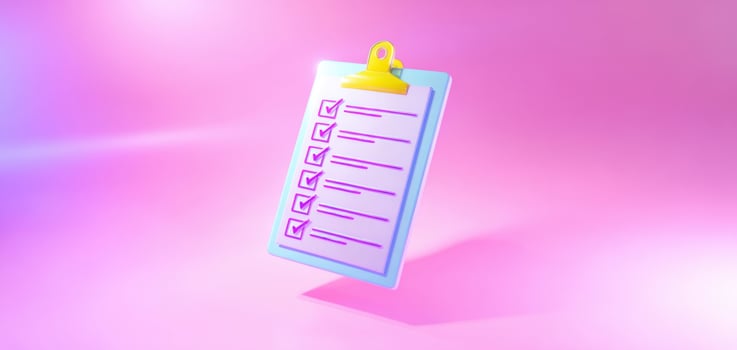 The colorful clipboard with checklist items floating in a dreamy background. photo