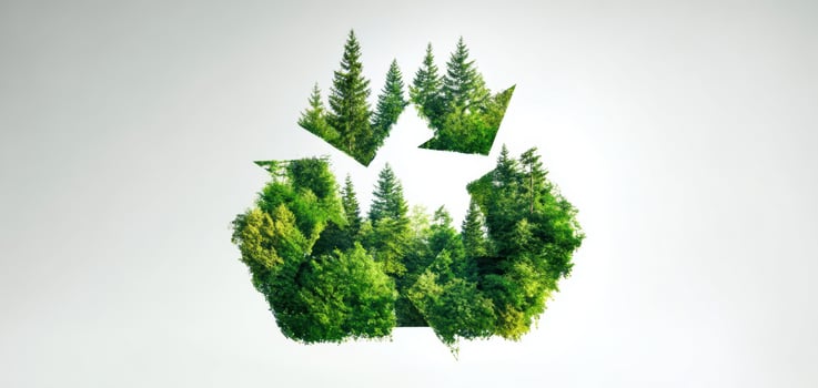 The Recycling Symbol Merging with Lush Green Forest Imagery photo