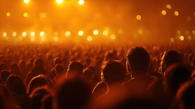 The captivating crowd illuminated by stage lights at a lively concert scene. photo