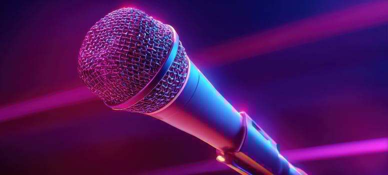 The dynamic microphone surrounded by vibrant, colorful lighting effects photo